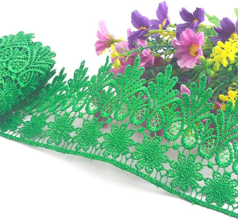 Kuasting 7.5 Yards Floral Lace Edge Trim 9CM Lace Clothing Width Europe Chips Pattern Inelastic Embroidery Trim for Sewing Making, DIY Crafts, Gift Wrapping, Wedding Decor (Green) - Image 4